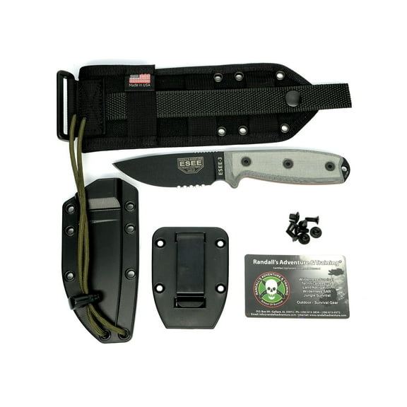 ESEE 3SM-MB-B Knife Black 1095 Carbon Steel & Gray G10 w/ Black MOLLE Sheath Knives
