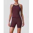 thumbnail image 1 of PISONIC Women 2 Piece Retro Contrast Trim Workout Set, Ribbed Racerback Tank Top & High Waist Butt Lifting Biker Shorts with Multi Pockets, Quick Dry Stretch Yoga Cycling Gym Activewear Outfit, 1 of 8