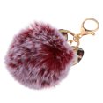 thumbnail image 2 of EeaseCA 1Pc Leopard Printed Ear Keychain Furry Ball Bag Pendant Gift Key Ring (Claret), 2 of 7