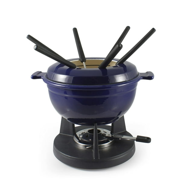 Juego de fondue de hierro fundido Swissmar F66541 Lucerne de 10 piezas, azul índigo