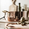 thumbnail image 5 of Hammered Copper Casserole Dish With Brass Lion Detail, 5 of 6