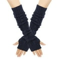 thumbnail image 5 of Fingerless Knit Arm Sleeves, Long Knit Sleeve Covers, Warm Wrist Warmers, Fashion Fingerless Gloves, Thickened Knitted Arm Warmers for Women and Men Navy, 5 of 5