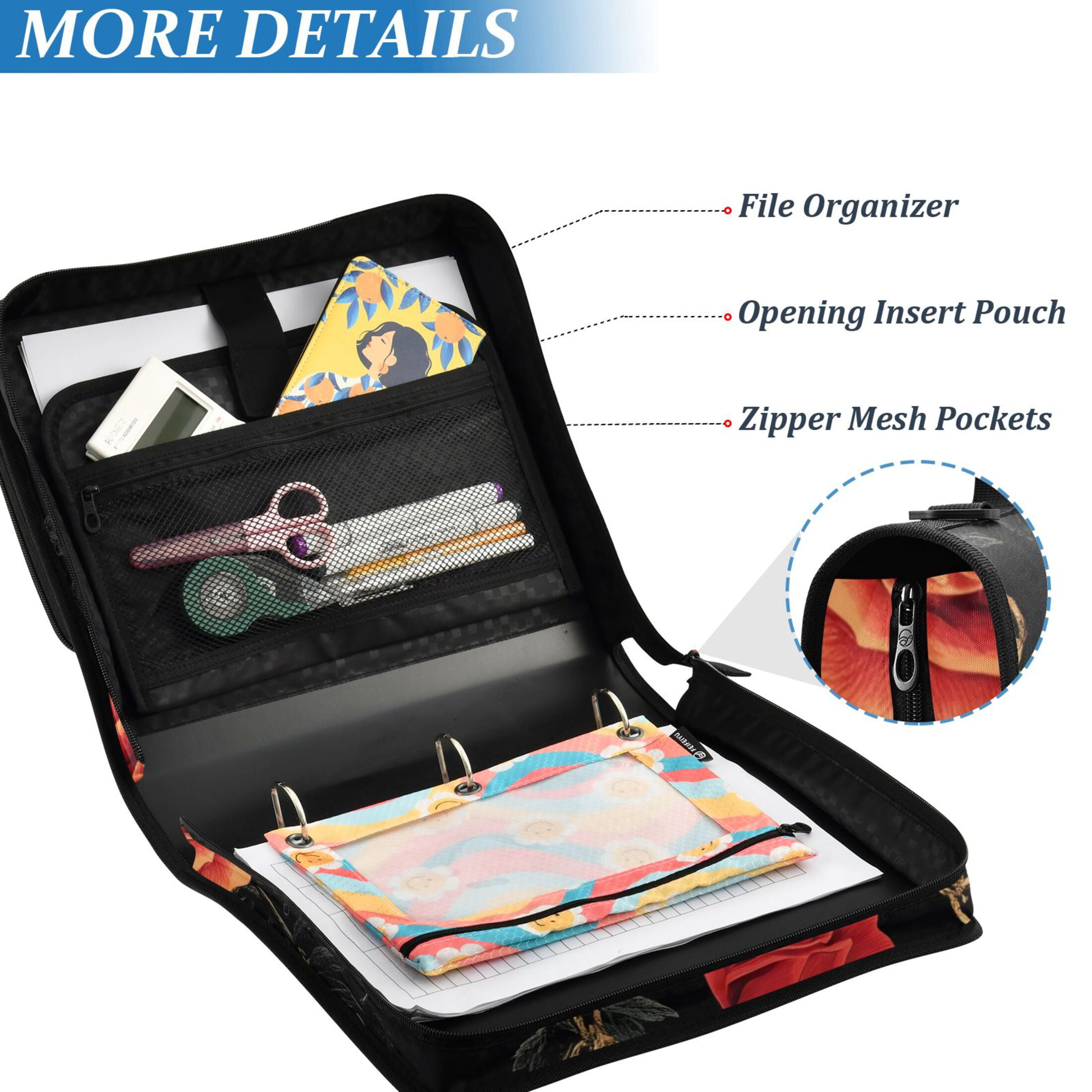 ALAZA Zipper Binder Rose with Chain 3 Ring Trapper Keeper File Folder Organizer Bag