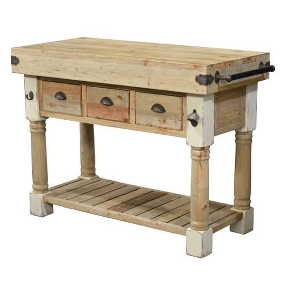 AFD Home 12007997 Coastal Isle Console Table, White Chalk & Natural - 36 x 47.25 x 23 in.