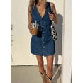 thumbnail image 4 of Denim Dresses for Women Sleeveless Stretchy Jean Summer Casual Western Short Button Down Dress XL, 4 of 9