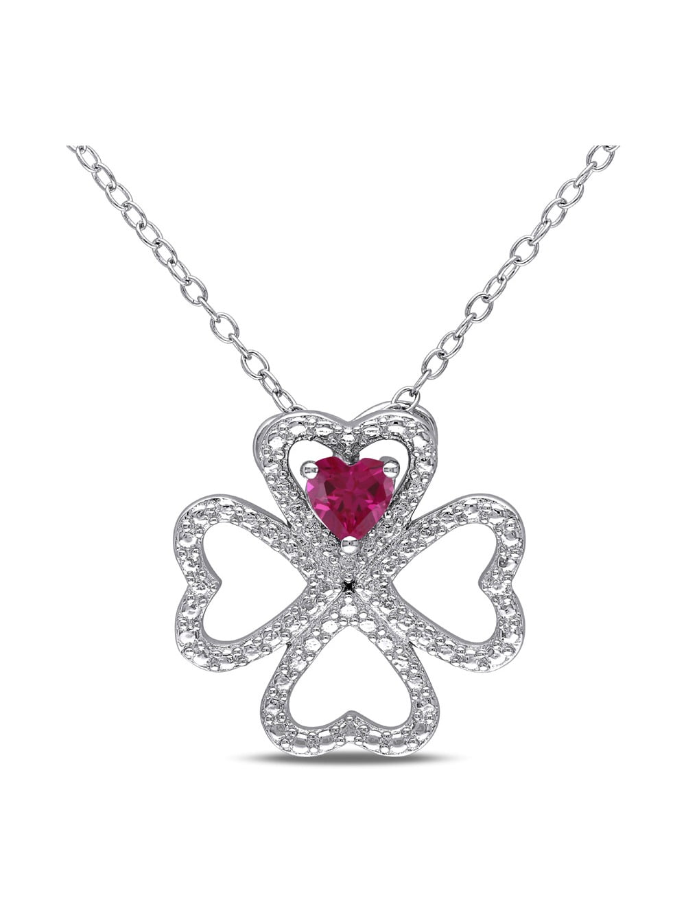 Sterling Silver Womens Diamond Round Lab-Created Ruby Solitaire Heart Ring 1//4
