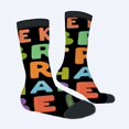 thumbnail image 2 of Four Seasons Universal Socks - 2 Pairs of Colorful Unisex Trendy Socks with Bold ' KAHINI ' & ' KRA ' Design on Black Background, 2 of 5