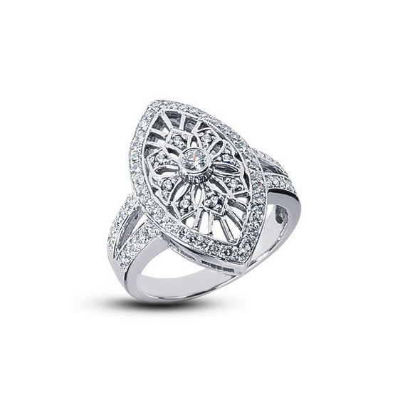 Floral Filigree Split Shank Engagement Ring, Women's Navette Shape Anniversary Ring, 2.1 Ct Simulated Round Cut Diamond Ring, 14K White Gold Plated, Pomise Proposal Wedding Ring For Her Bithday Gift