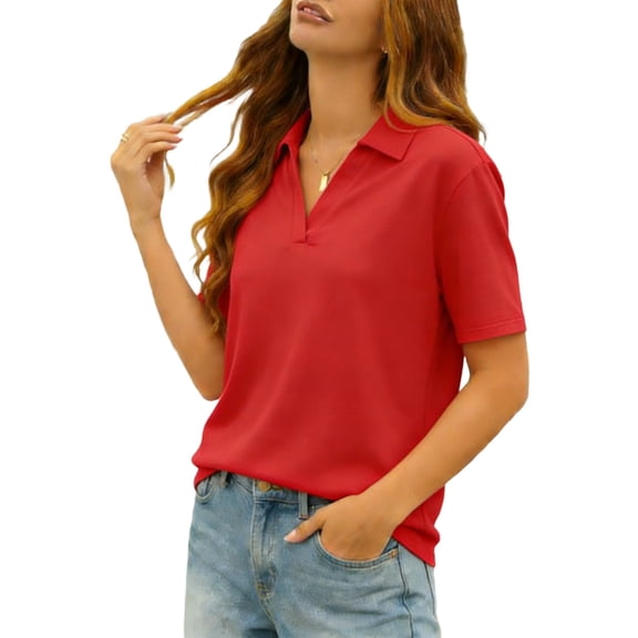 Wensltd Women Solid Color Short Sleeve Collared Top Loose Fit Casual T Shirt Lightweight Soft Summer Comfort Work Office Shirts