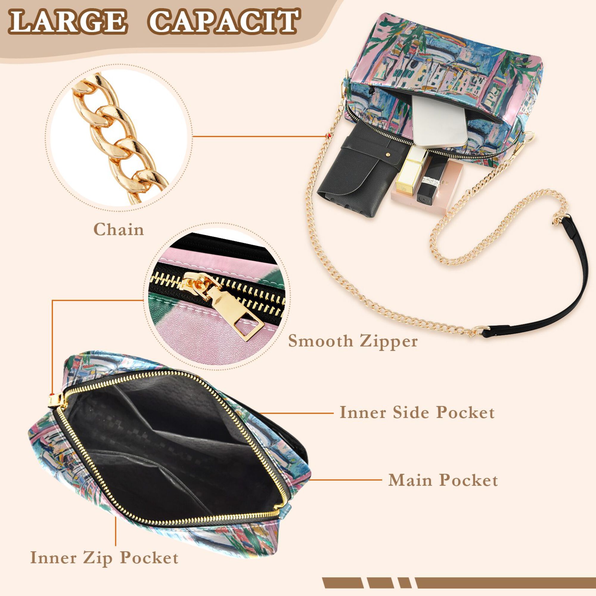 FORMRS Women Crossbody Purse with Chain Strap Vegan Leather Shoulder Handbag, Blue Plants Window