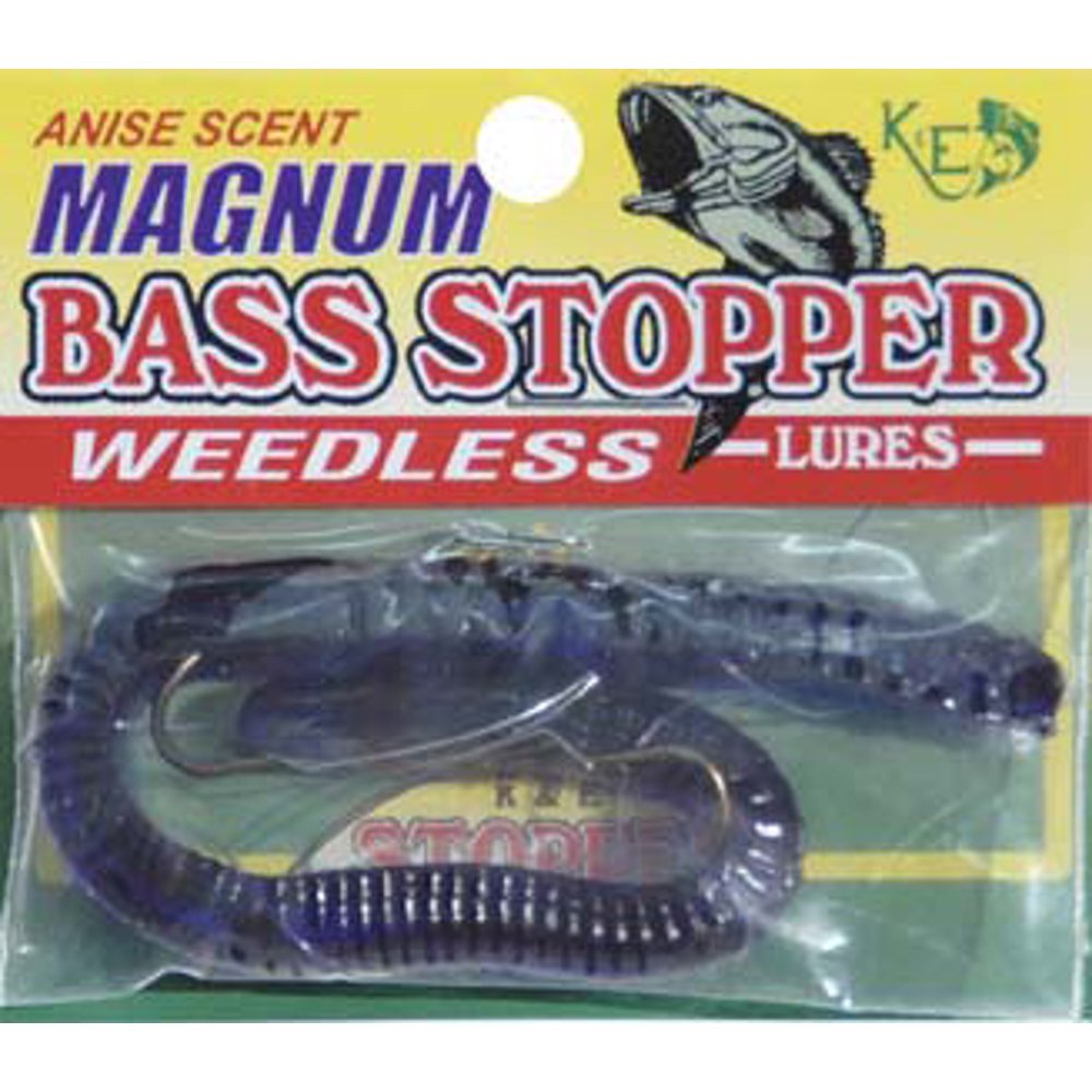 K&E Fish Lures Soft Weedless Magnum Bass Stopper Worm 3 Hook Purple