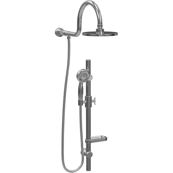 AquaRain 8-in Rain Showerhead Shower System with Adjustable Slide Bar and Multi-function Handshower Chrome
