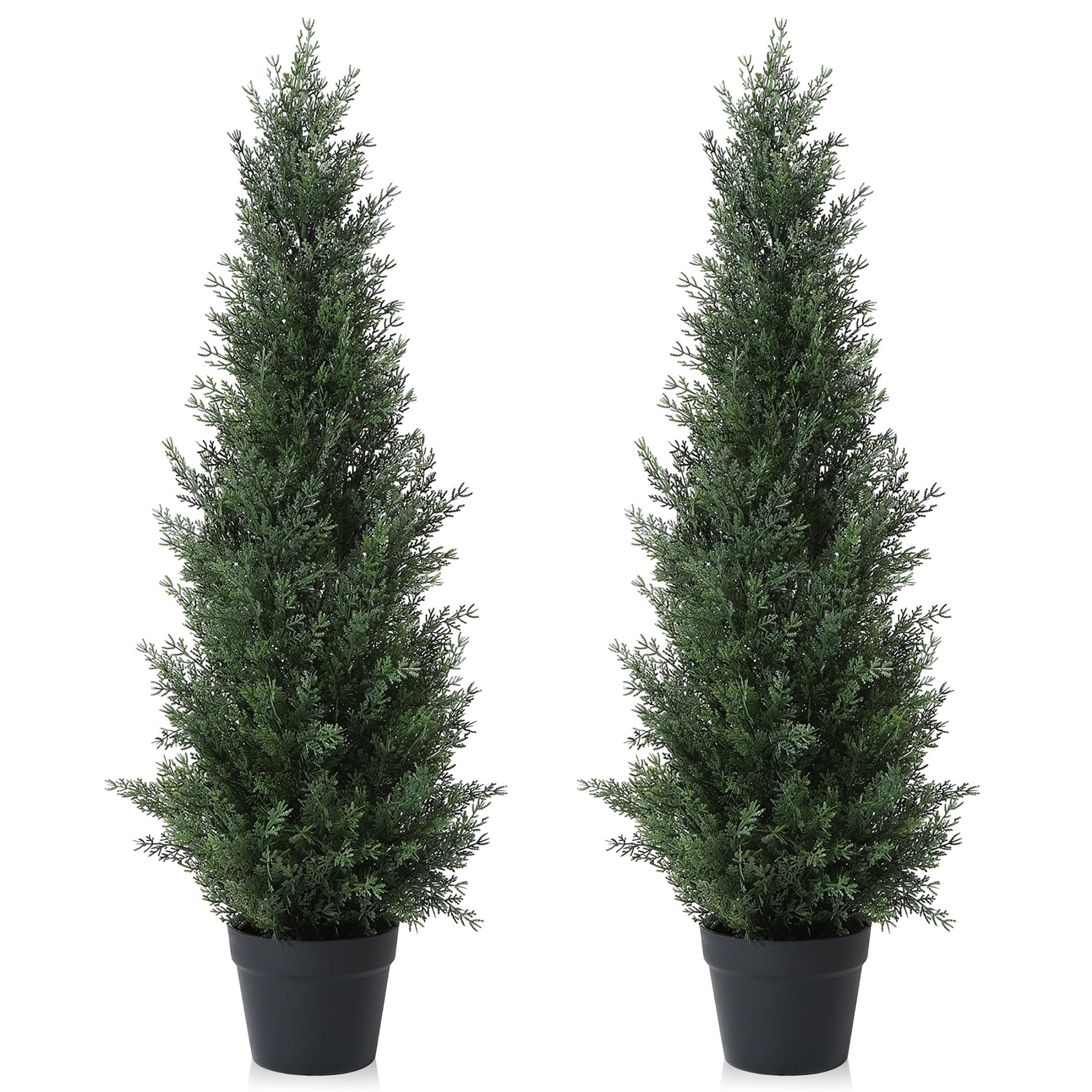 DR.Planzen Artificial Cedar Tree 2 Pack 3 ft Outdoor Artificial Topiary Cedar Plants Fake Tree UV Rated Potted Plants for Porch Decor Faux Pine Tree for Perfect Housewarming Gift