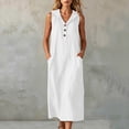 thumbnail image 2 of Miluxas Women's Hooded Sleeveless Maxi Dress Buttons Front Work office Casual Loose Shift Dress with Pockets Textured Summer Trendy Outfits White, 2 of 7