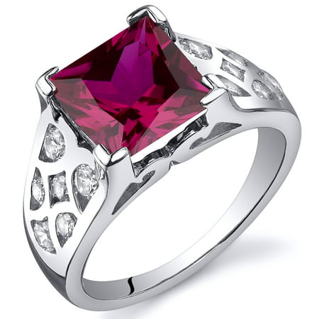 Peora 3.25 Ct Created Ruby Engagement Ring in Rhodium-Plated Sterling Silver