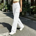 thumbnail image 6 of Women's Elastic Waist Straight Leg Pants with Pockets, Soft Casual Trousers for Work Daily Wear, Mid Waisted Long Straight Pants | UKHCCC,White M, 6 of 7