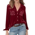 thumbnail image 5 of Purcolt Velvet Tops for Women Sequin Womens Sparkly Shirts Blouses Button Down Long Sleeve Top Festival Luxury Outfits, 5 of 9