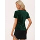 thumbnail image 3 of Camiseta casual de manga corta con cuello en V y parte superior de terciopelo para mujer Verde S, 3 of 5