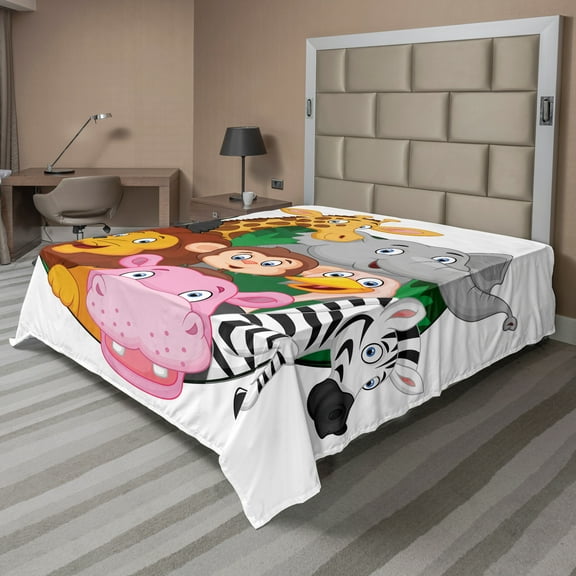 Ambesonne Colorful Flat Sheet, Exotic Savannah Animals, Queen Size, Multicolor
