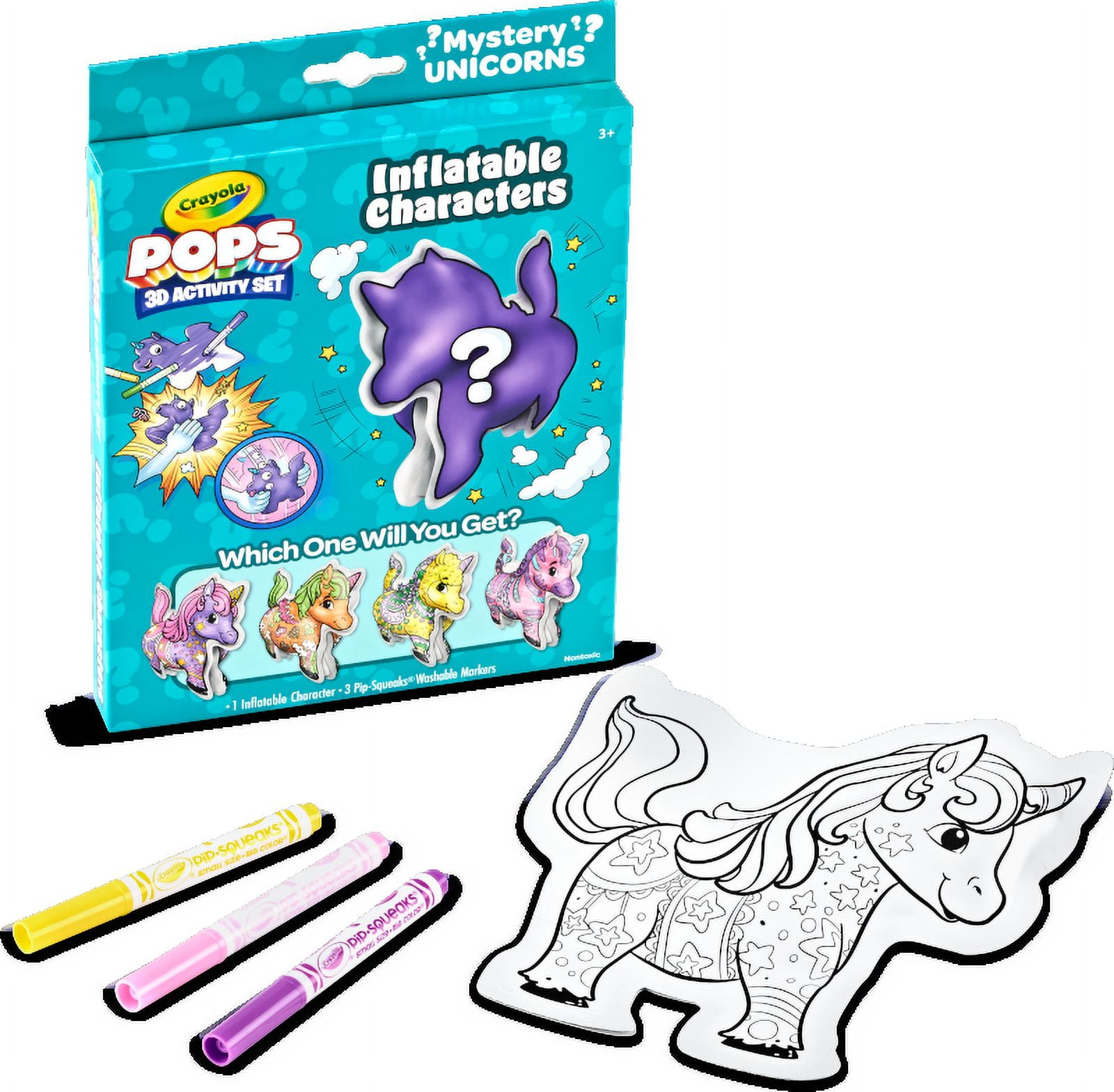 Crayola POPs 3D Unicorn Inflatable Mystery Characters, Unicorn Toy,  Inflatable Toys with Markers, Party Favor, Gift for Kids