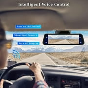 Podofo 9.66 Touch Screen Car Rearview Mirror Dash Cam 2 Cameras Driving Recorder Wireless Carplay Android Auto Aux Touch Screen Voice Control,with 64GB Card