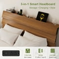 thumbnail image 4 of Feonase Floating Bed Frame King with Led Lights and Charging Station, Wood Full Size Bed Frame with Storage Headboard, Heavy Duty Metal Slats, No Box Spring Needed, Easy Assembly,Walnut, 4 of 8