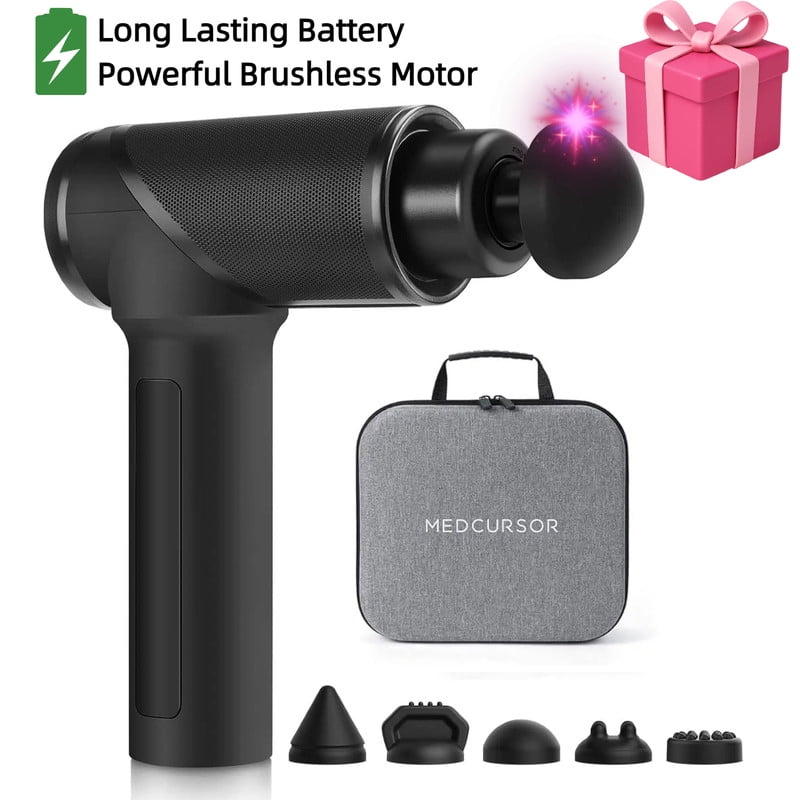 Medcursor Massage Gun Deep Tissue Percussion Muscle Massager with 5 Heads, Long-lasting Battery, 5 Speeds, Portable, Lightweight, Handheld Neck and Back Massager for Full Body, Gift for Men Women