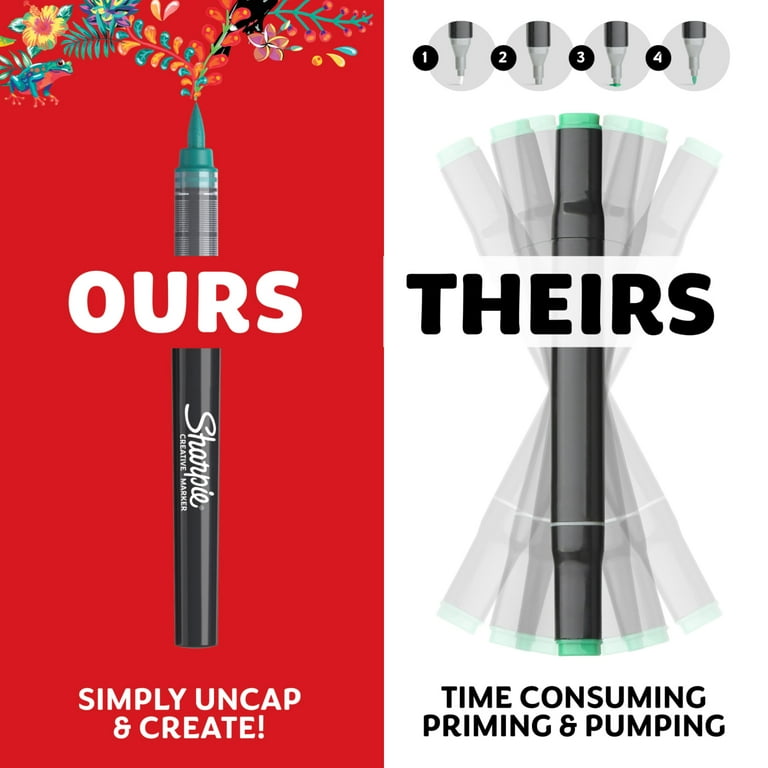 Sharpie Creative Markers, Water-Based Acrylic Markers, Brush Tip, Assorted Colors, 5 Count