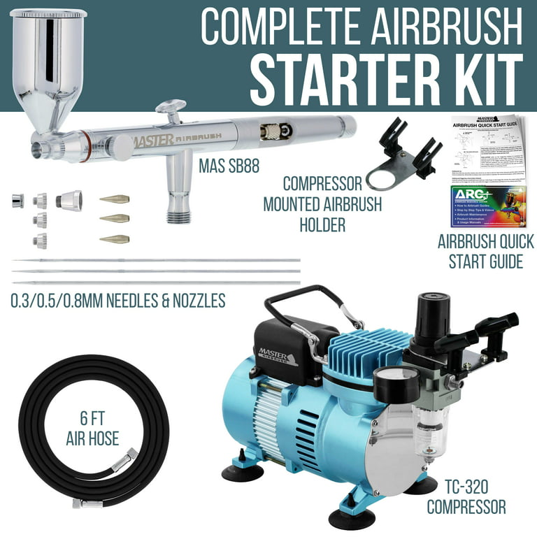 Dual-Action Side Feed Airbrush Set with Dual Fan Air Compressor