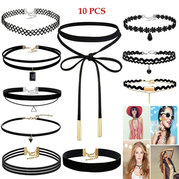 10 PCS Women Choker Black Velvet Collar Female Adjustable Length Velvet Classic Gothic Lace Choker Necklaces Fashion