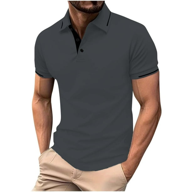 pstuiky Camisas de manga corta para hombre, Camisa de manga corta con cuello vuelto, versátil, de color liso y estilo informal para hombre ropa de hombre s