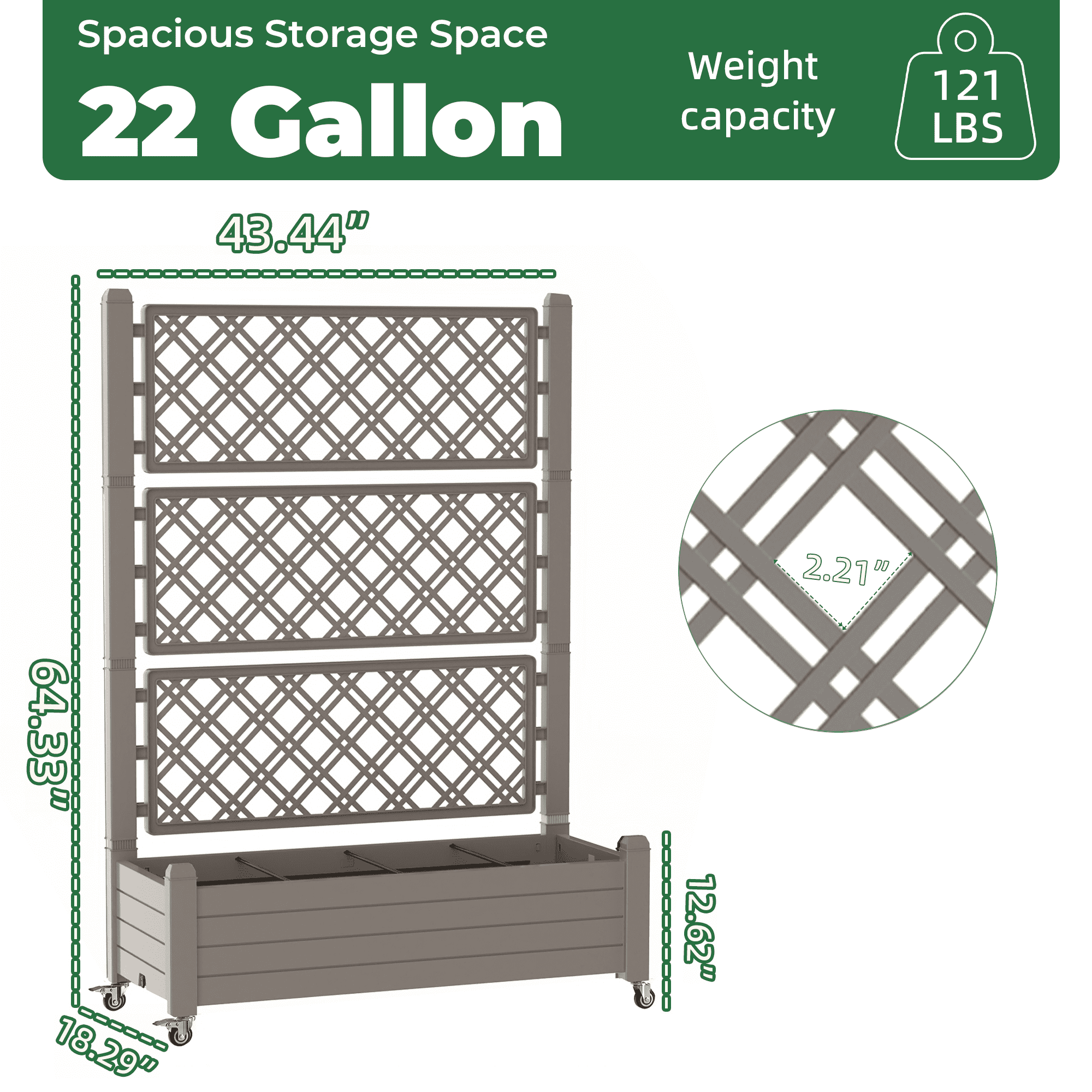 Fazzn Raised Garden Bed with Trellis, Large Outdoor Planter Trellis Box with Drainage Holes and Wheels for Climbing Plants.(Brown）