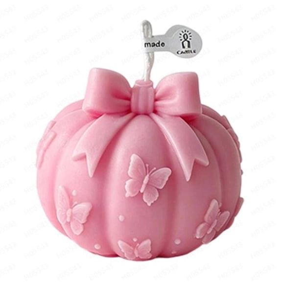 Ktlvex Pumpkin Shaped Candle Halloween Candle Decorative Candle Pink Bow Pink Pumpkin Decor for Halloween Party Tabletop Home Shelf Decor(C)