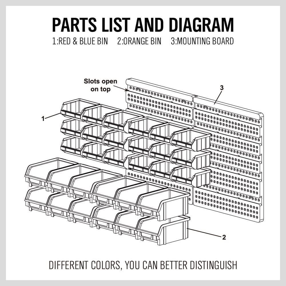 Wall Mounted Storage Bins Organizer 30PC Garage Tool Parts Rack for Men's Gift
