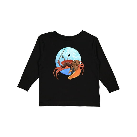 Inktastic Fun Fiddler Crab with Violin and Mustache Boys or Girls Long Sleeve Toddler T-Shirt