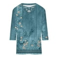 thumbnail image 5 of Jewelreauty Women Plus Size Tunic Tops Elbow Length Criss Cross Floral T-Shirts Summer Casual Tee, 5 of 5