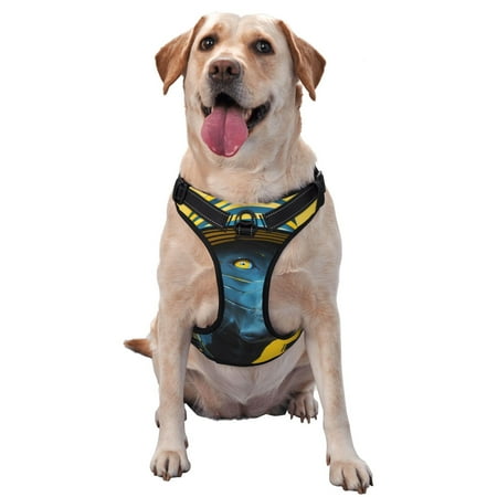 Adobk Stylish Yellow Dog Print No Pull Dog Harness 3 Snap Buckles Reflective Oxford No Choke Puppy Harness for Small Medium Large Dogs-Small