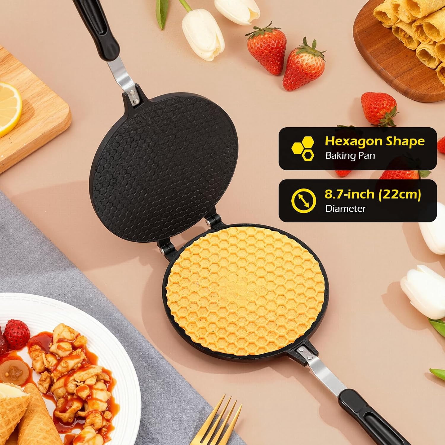 Waffle Cone Maker Non-stick Ice Cream Cone Maker 8.66 inches Aluminum Egg Roll Mold for Crispy Rolls