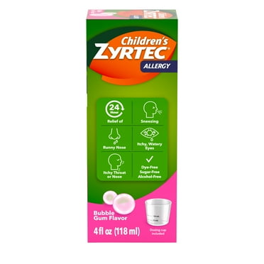 Children's Zyrtec 24 Hr Cetirizine Allergy Syrup, Bubble Gum, 4 fl. oz