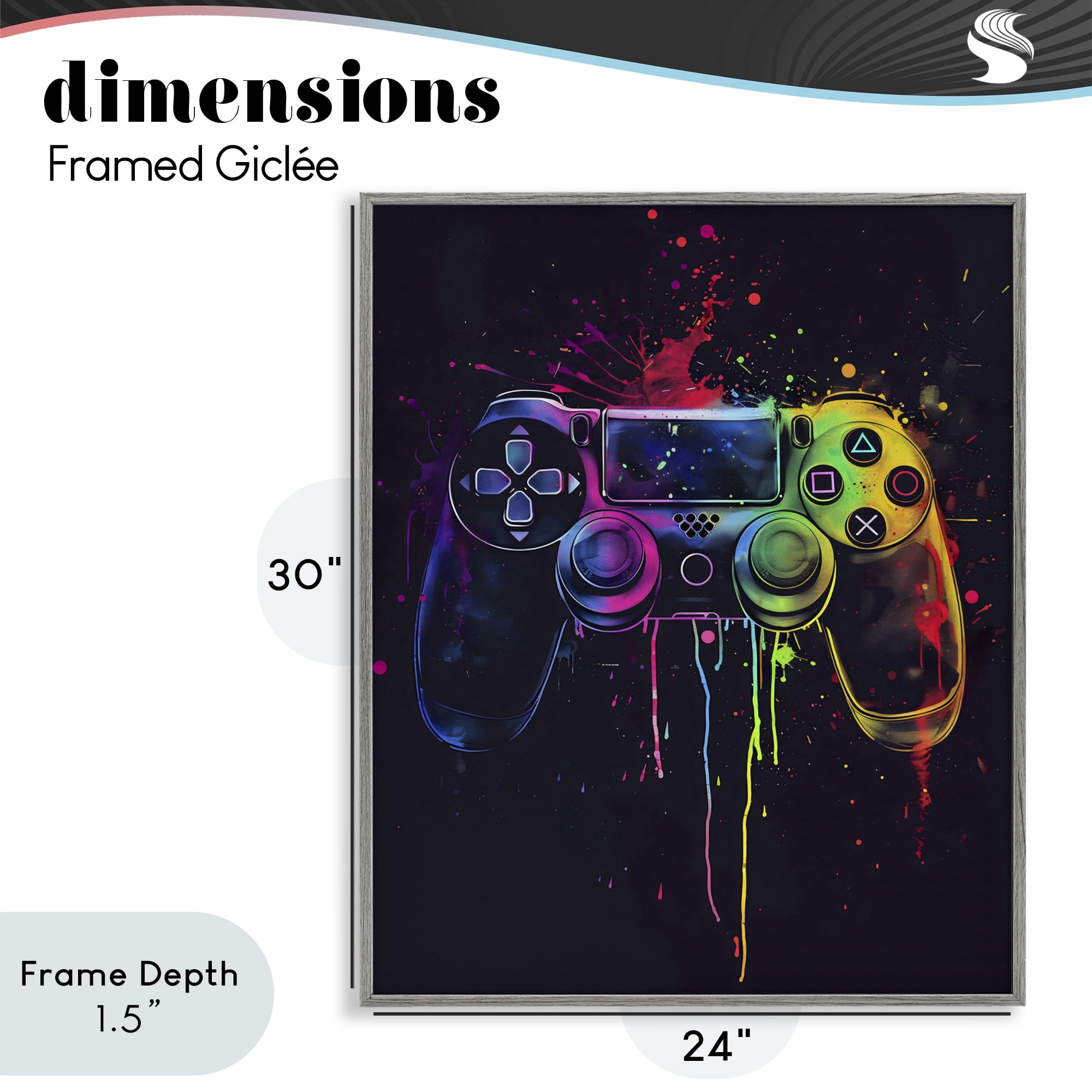 Stupell Industries Rainbow Glow Gaming Controller Gray Framed Giclee Art, design by Creative Studio