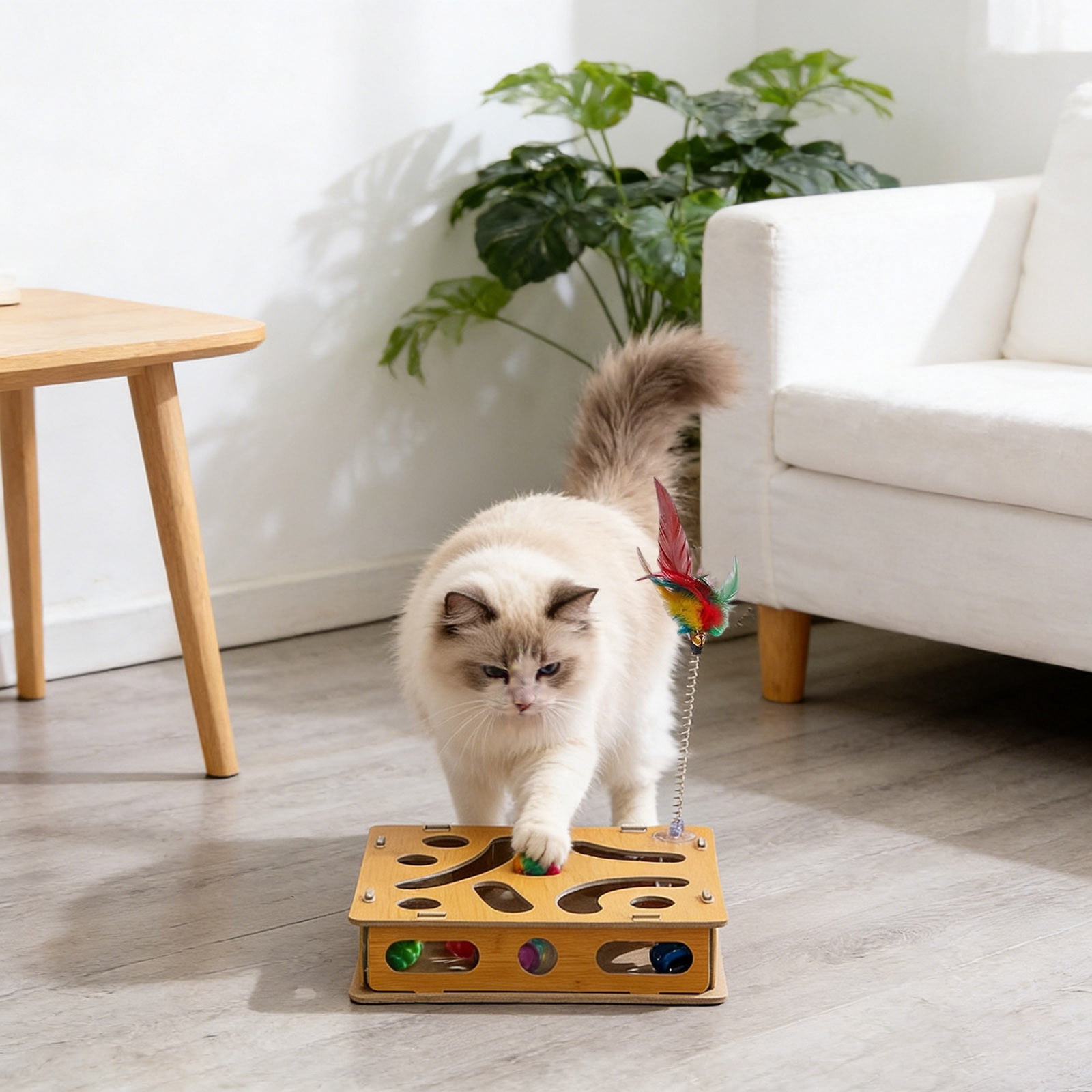 Interactive Cat Enrichment Puzzle Toy with Nail Trimming Sandpaper Board for Indoor Feline Entertainment and Stress