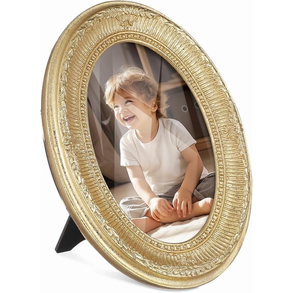 ABCISI 6 Inch Vintage Oval Photo Frame, Decorative Oval Picture Frame for Tabletop Wall Display, Retro Design for Home Nursery Decoration Cherished Memories