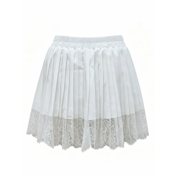 LMLYSoH Women's Lace Patchwork Mini Skirt Elastic Waist Pleated Short Skirts