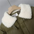 thumbnail image 4 of Faux Leather Puffer Jacket for Women Winter Long Sleeve Clothing Fleece Lapel Collar Coat Green M, 4 of 7