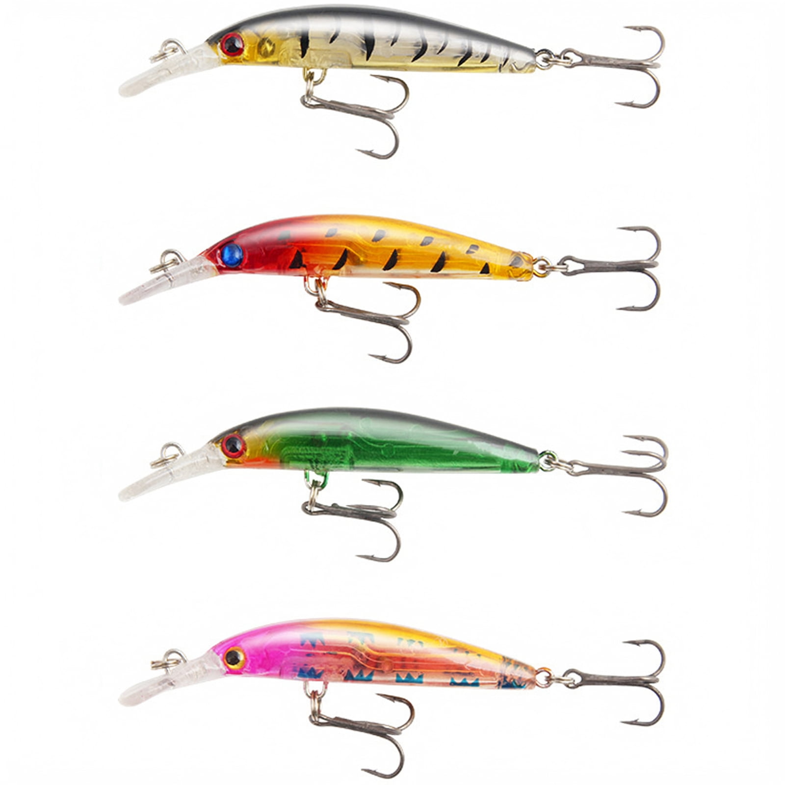 MInHoues 4Pcs Realistic Hard Plastic Minnow Fishing Lure 2.76 Artificial Bait with Rattle Beads and Reinforced Treble Hooks Long Casting Bass Tackle Father s Day Gifts for Men