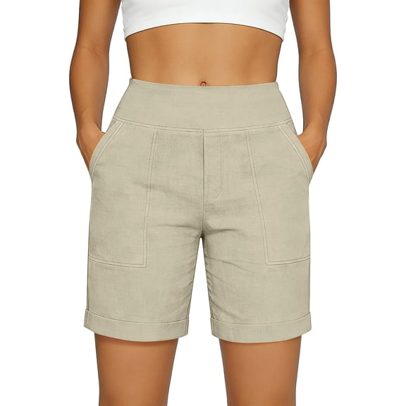 MEZZALL Women Breathable Casual Shorts With Pockets Summer Comfort Three Quarter Length Holiday Solid Color Daily Bottoms