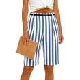 thumbnail image 4 of ClodeEU Women's Striped Linen Blend Bermuda Shorts,High Waist Knee Length Shorts with Pockets Light Blue,Women's Plus XXL, 4 of 7