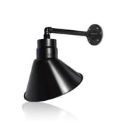 12in Satin Black Outdoor Angle Shade Gooseneck Sign Light Fixture with 13in Long Extension Arm - Wall Sconce Farmhouse, Vintage, Antique Style - UL Listed - 9W 900lm A19 LED Bulb (5000K Cool White)