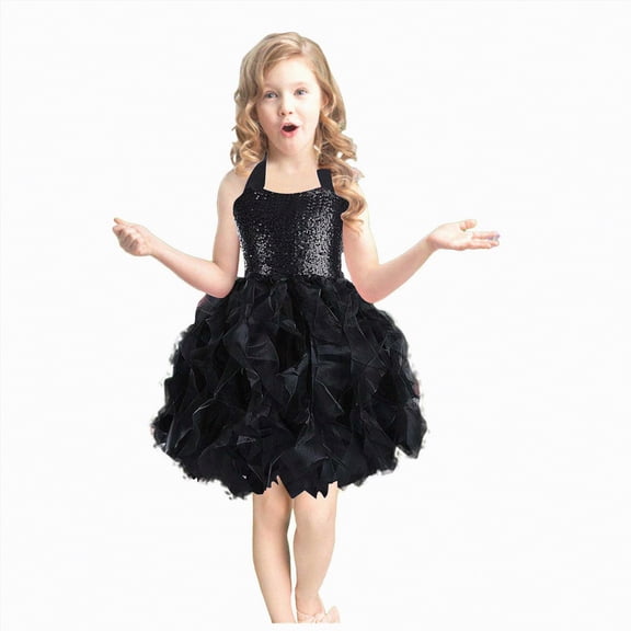 Taybagh Toddler Dresses for Girls Sparkly Sequin Princess Dress Tiered Party Satin Clothes for Summer Celebration