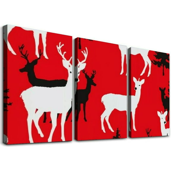 Ullo0ord Canvas Wall Art Painting One Panel Christmas Deer Rudolph Artwork Prints, Modern Framed Canvas Wall Decor for Living Room Bedroom Bathroom